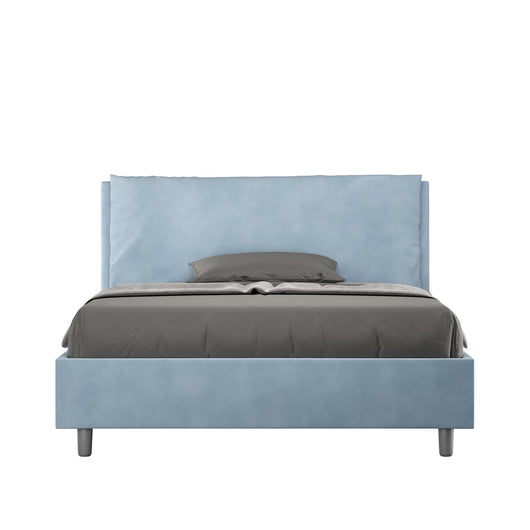 Letto alla Francese rivestito in Microfibra - ANTEA Tipologia Letto: Con Rete e Contenitore, Colore: Azzurro, Dimensione Rete: 140x210