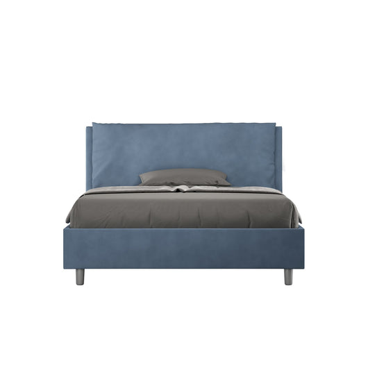 Letto alla Francese rivestito in Microfibra - ANTEA Tipologia Letto: Con Rete e Contenitore, Colore: Blu, Dimensione Rete: 140x210