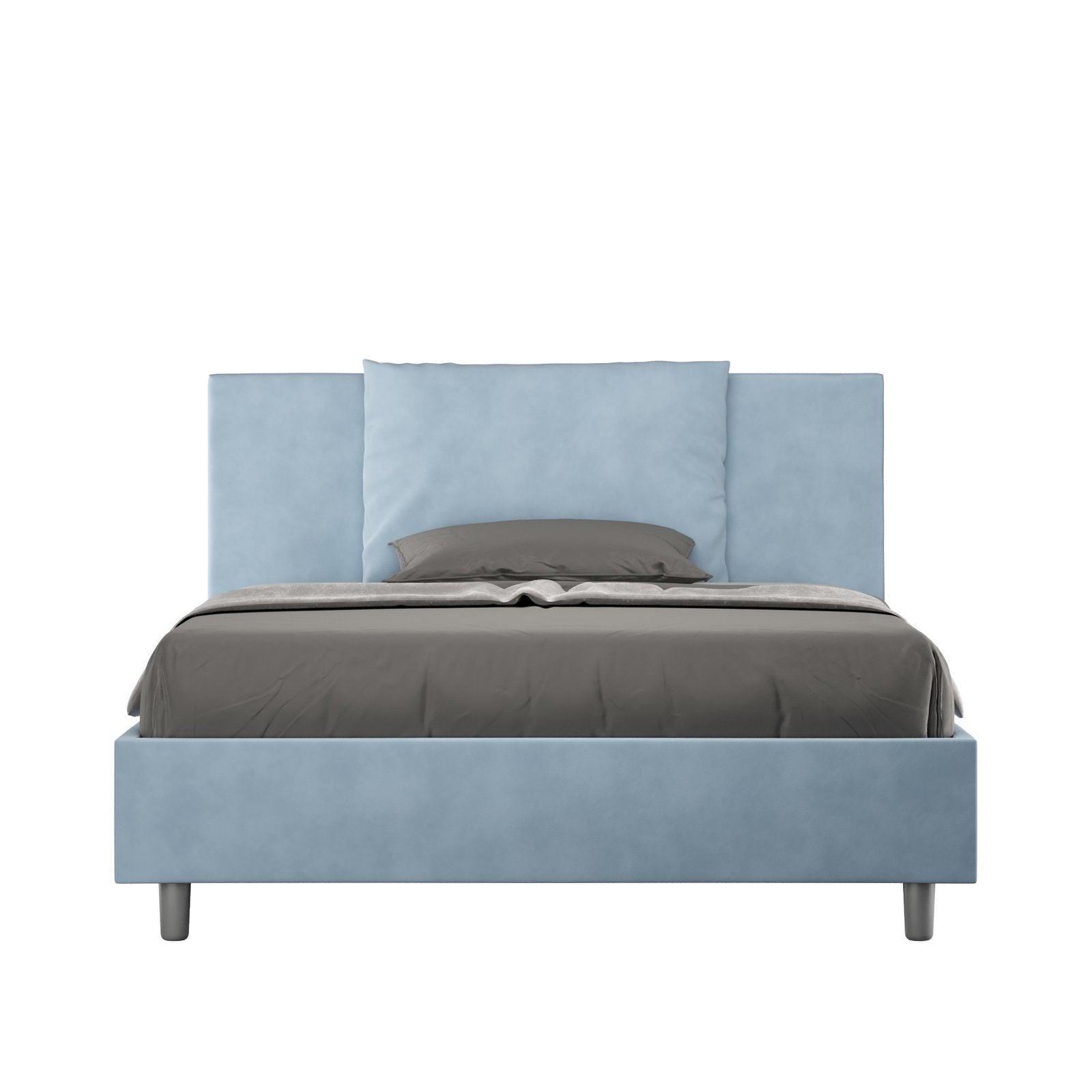 Letto alla Francese rivestito in Microfibra - ANTEA Colore: Azzurro, Dimensione Rete: 140x190, Tipologia Letto: Con Rete e Contenitore