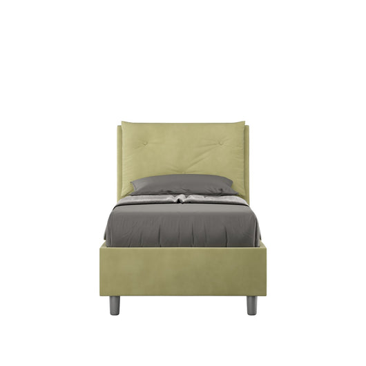 Letto Singolo rivestito in Microfibra - APPIA Dimensione Rete: 90x190, Colore: Tè verde, Tipologia Letto: Con Rete