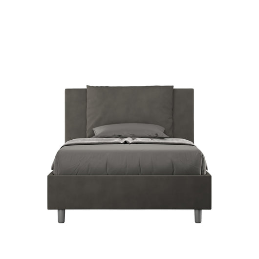 Letto Singolo rivestito in Microfibra - ANTEA Dimensione Rete: 100x190, Tipologia Letto: Con Rete e Contenitore, Colore: Grigio