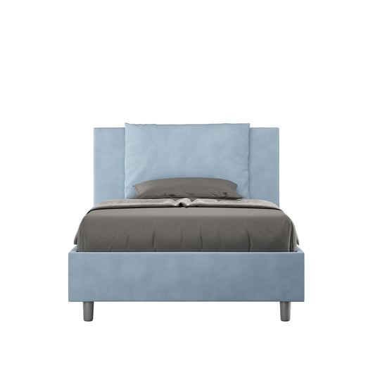 Letto Singolo rivestito in Microfibra - ANTEA Dimensione Rete: 100x190, Colore: Azzurro, Tipologia Letto: Con Rete