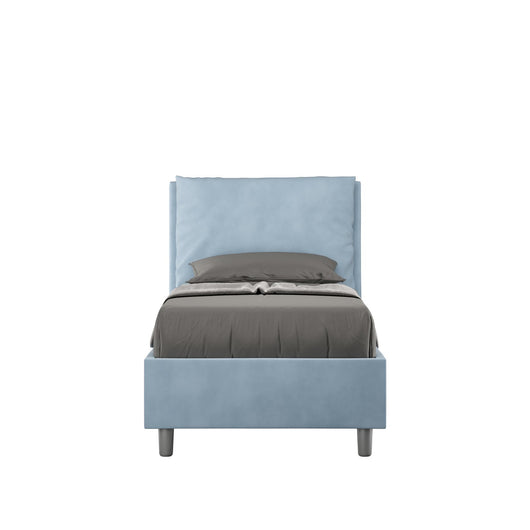 Letto Singolo rivestito in Microfibra - ANTEA Dimensione Rete: 90x190, Colore: Azzurro, Tipologia Letto: Con Rete