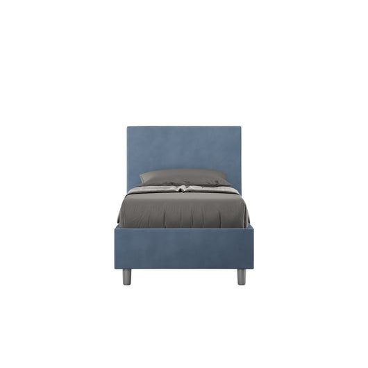 Letto Singolo rivestito in Microfibra - ADELE Tipologia Letto: Con Rete, Colore: Blu, Dimensione Rete: 90x210