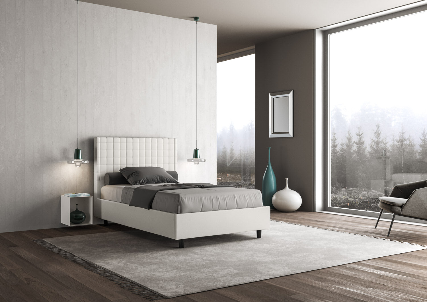 Letto una piazza e mezza contenitore imbottito 120x190 similpelle bianco Sunny