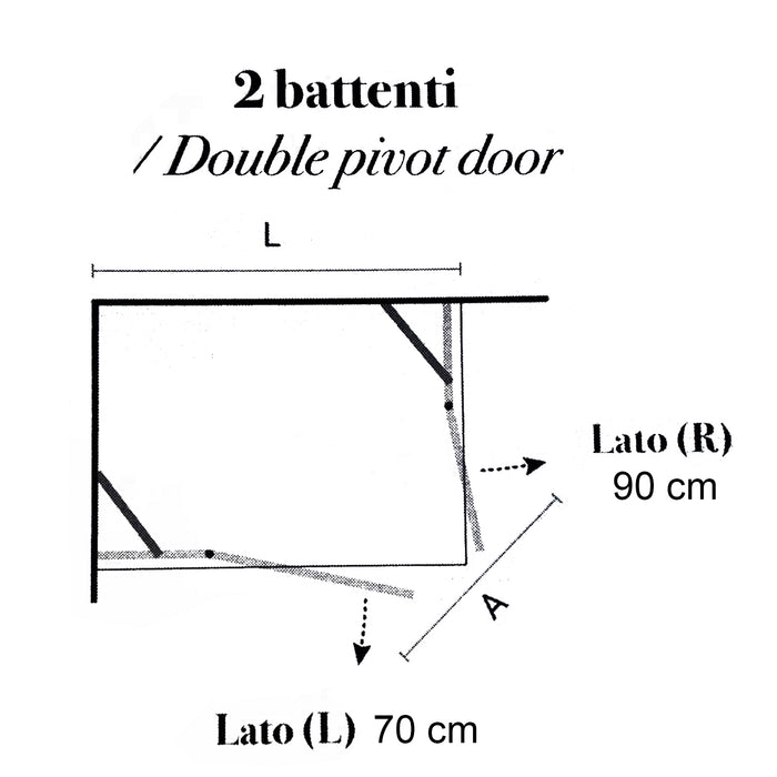 Box doccia apertura a battente angolare cm 70x90 modello Atlas in cristallo temperato mm 8 -LATO SINISTRO