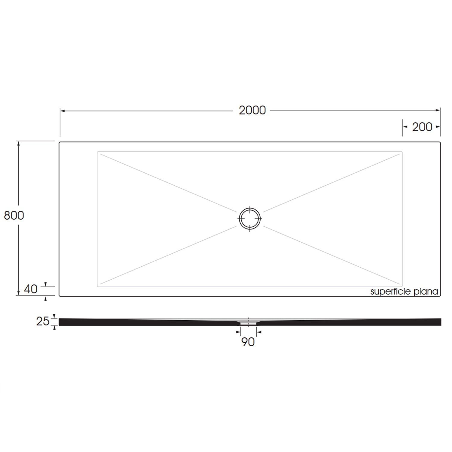 Piatto doccia rettangolare in ceramica SoloDue cm 200x80 Bianco cotone