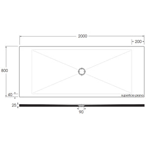 Piatto doccia rettangolare in ceramica SoloDue cm 200x80 Bianco cotone