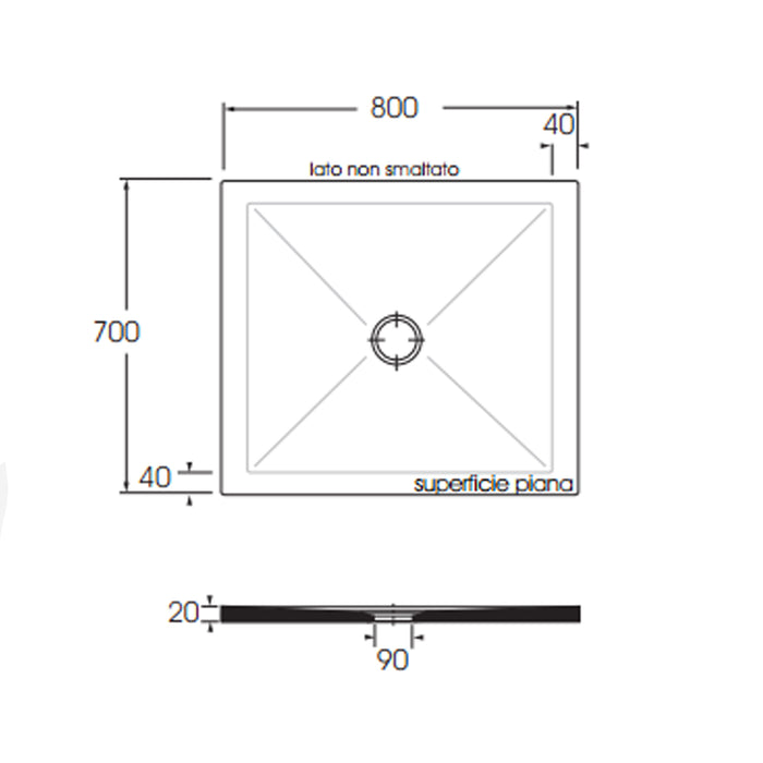 Piatto doccia rettangolare in ceramica SoloDue cm 80x70 Nero lucido