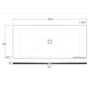 Piatto doccia rettangolare in ceramica SoloDue cm 200x90 nero lucido