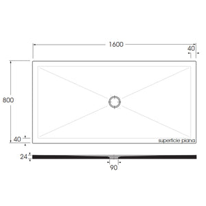 Piatto doccia rettangolare in ceramica SoloDue cm 160x80 nero lucido