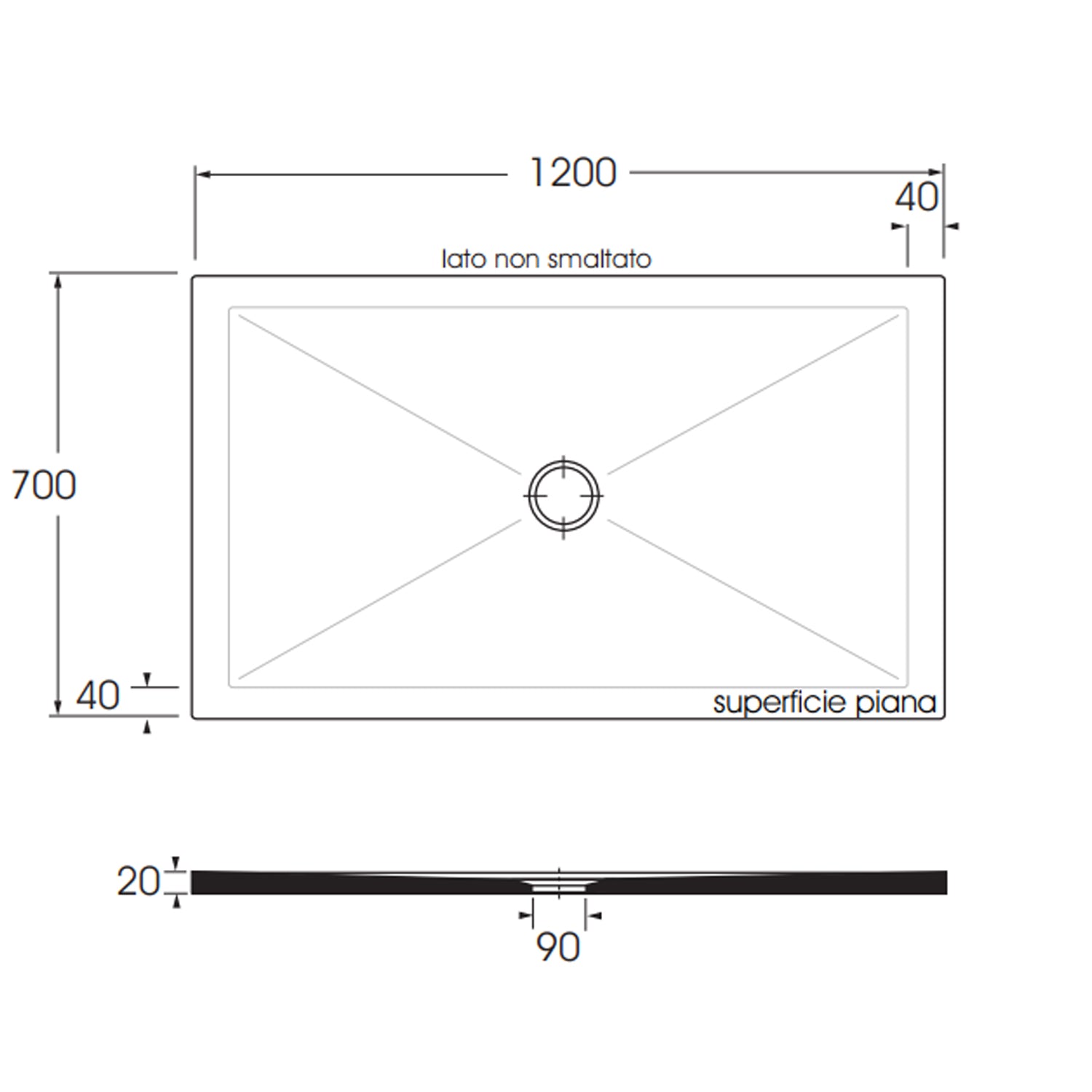 Piatto doccia rettangolare in ceramica SoloDue cm 120x70 nero lucido