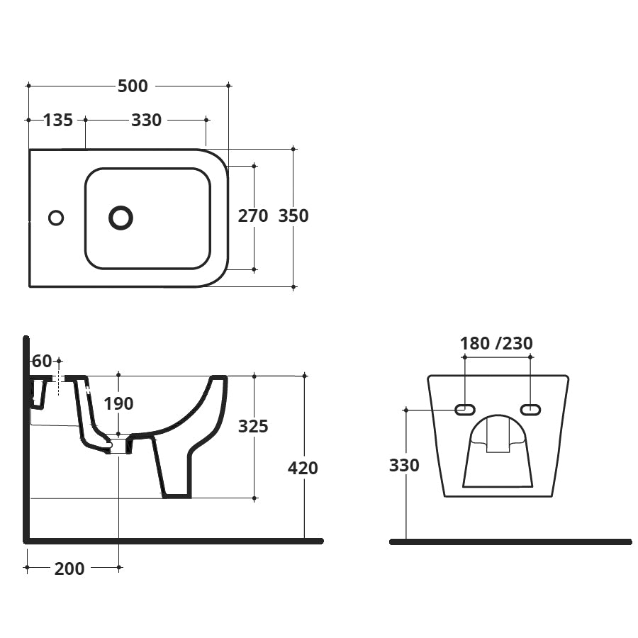 Coppia di sanitari sospesi WC bidet e coprivaso modello Reverse di Althea cm 50x36