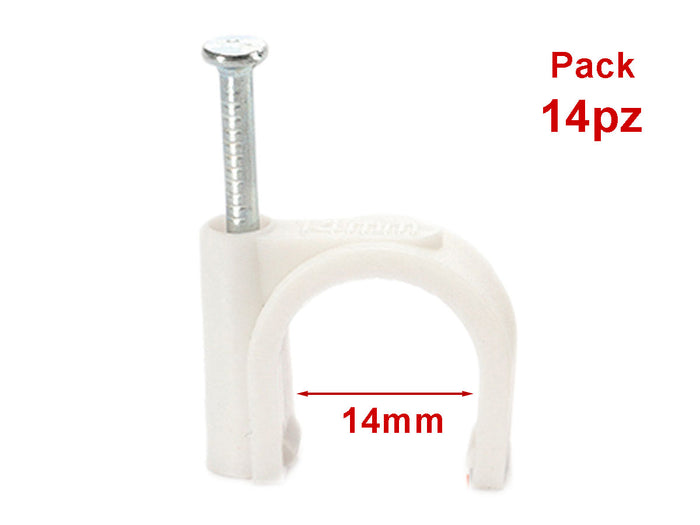 14 Pezzi Fermacavo con Chiodo 14mm Clip per Cavi Fissacavi A Muro