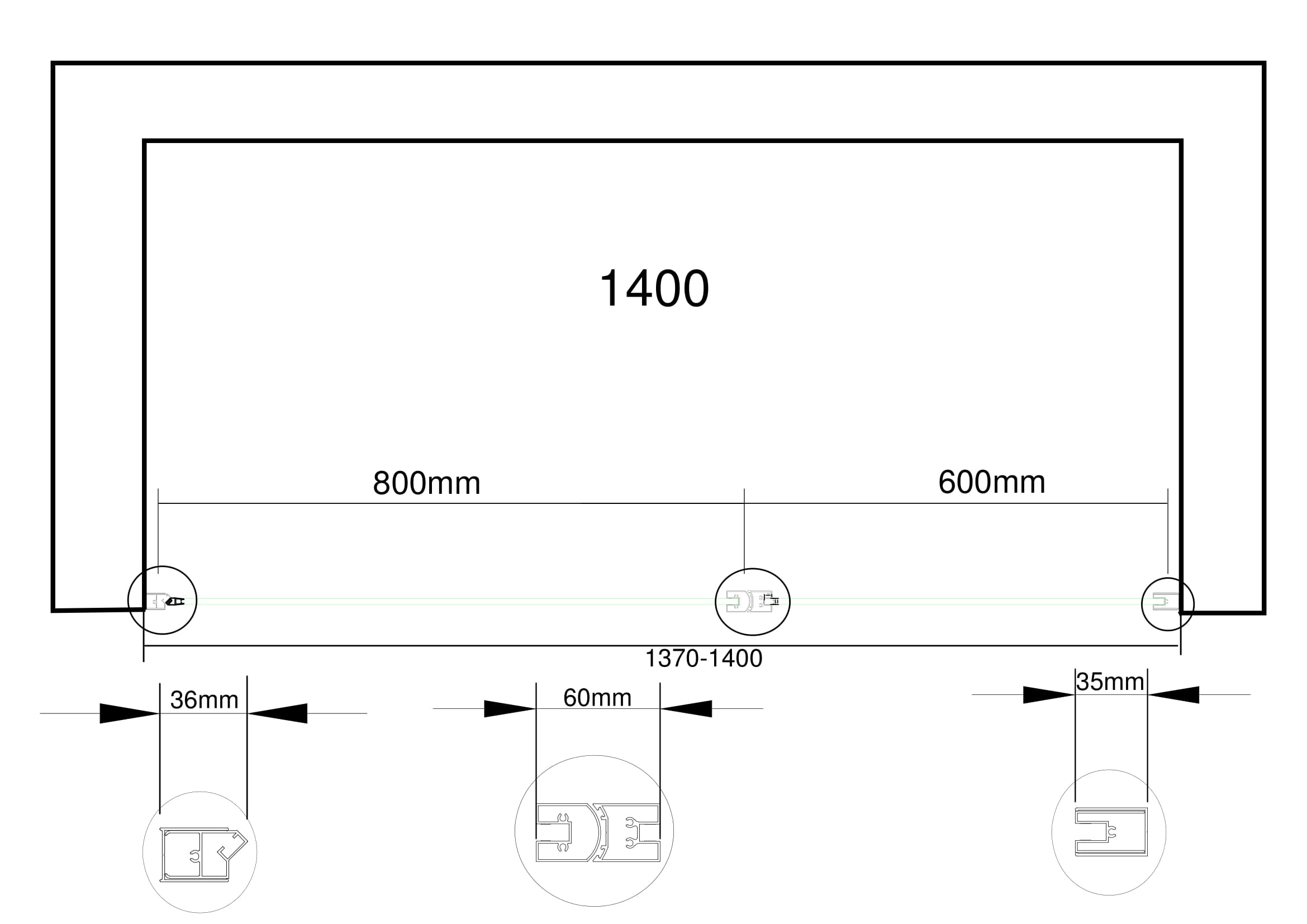 Porta doccia vetro 6 mm apertura battente con fisso in linea Altezza 190 regolabile 137-140 