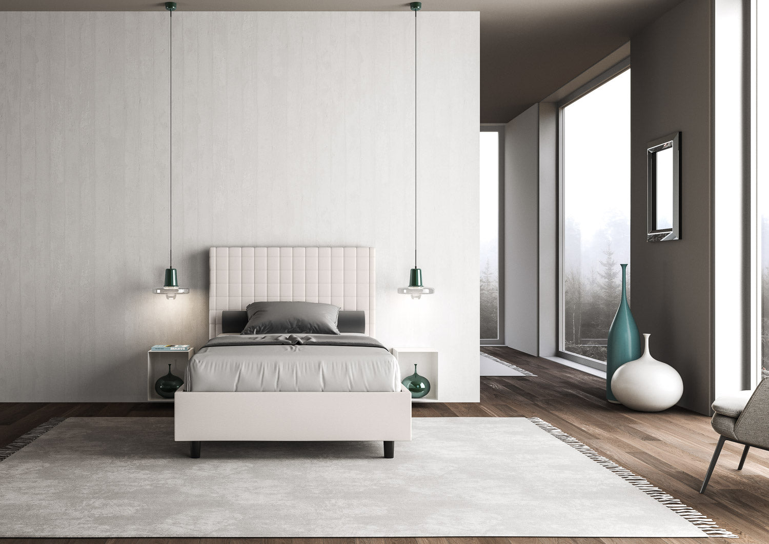 Letto una piazza e mezza contenitore imbottito 120x190 similpelle bianco Sunny