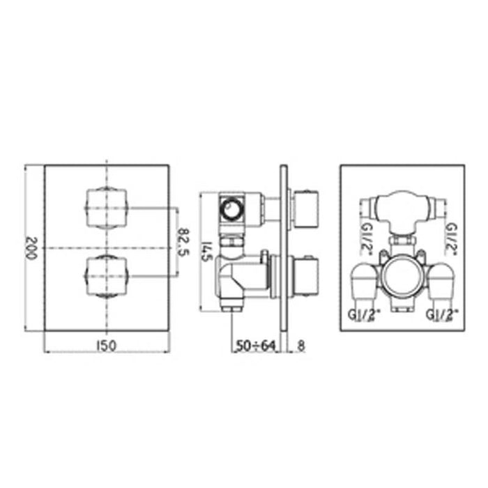 Composizione doccia  soffione acciaio inox 50x22, set duplex e miscelatore termostatico