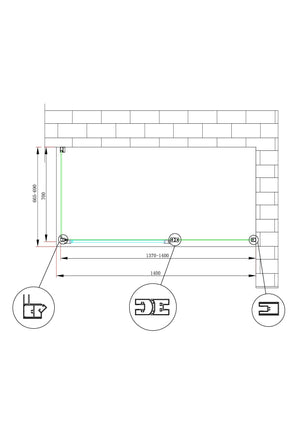 Box doccia angolare parete fissa e porta battente e fisso in linea vetro 6 mm reversibile Misura Fisso 66,5-69 porta 137-140 (35+65)  