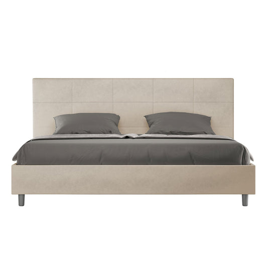 Letto Matrimoniale King size rivestito in Microfibra - MIKA Colore: Sabbia, Tipologia Letto: Con Rete, Dimensione Rete: 180x210