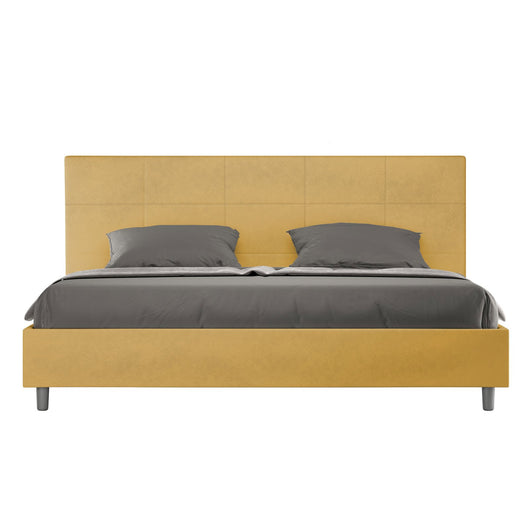 Letto Matrimoniale King size rivestito in Microfibra - MIKA Colore: Ocra, Tipologia Letto: Con Rete, Dimensione Rete: 180x210