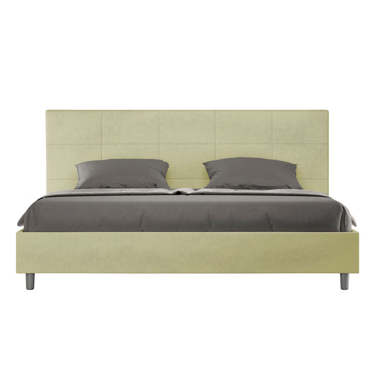 Letto Matrimoniale King size rivestito in Microfibra - MIKA Colore: Tè verde, Tipologia Letto: Con Rete, Dimensione Rete: 180x210