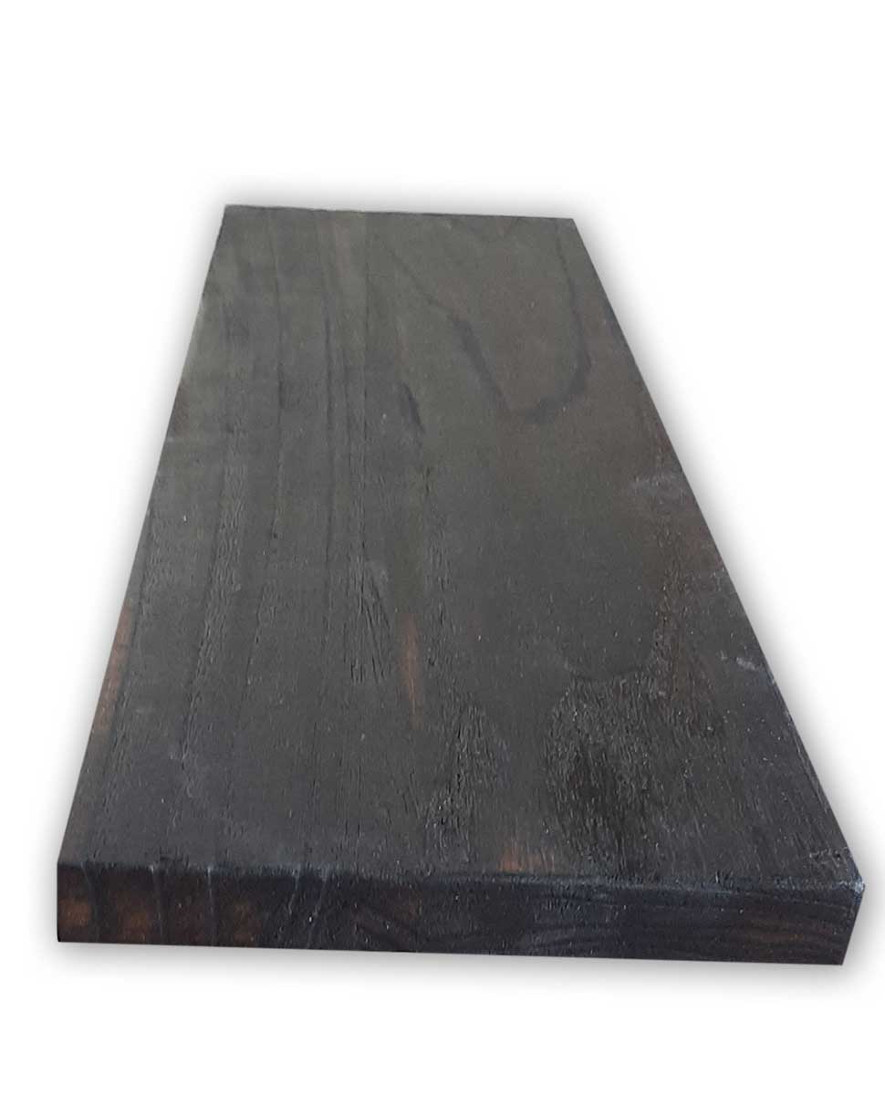 Tavola In LEGNO CountryWood – trattato con metodo Yakisugi Misura: 8x4x203 cm, Stile: DARK CARBON full burn