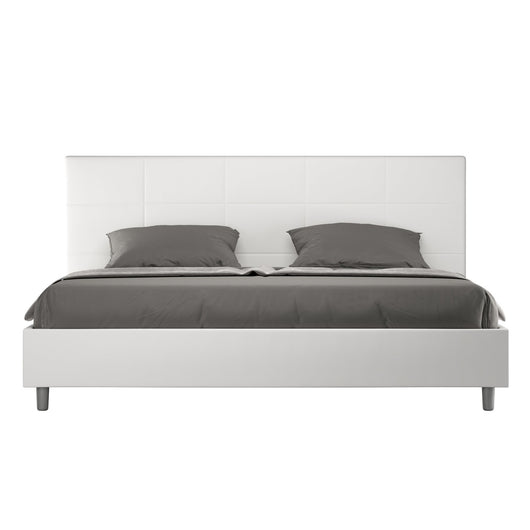 Letto Matrimoniale King size rivestito in Similpelle - MIKA Tipologia Letto: Senza Rete, Colore: Bianco, Dimensione Rete: 180x190