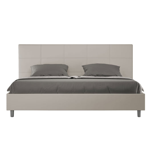 Letto Matrimoniale King size rivestito in Similpelle - MIKA Dimensione Rete: 190x210, Tipologia Letto: Con Rete e Contenitore, Colore: Tortora