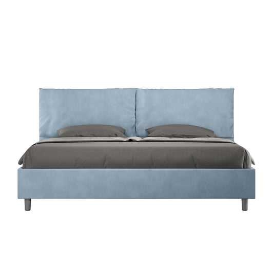 Letto Matrimoniale King size rivestito in Microfibra con cuscini xl - ANTEA LARGE Colore: Azzurro, Tipologia Letto: Con Rete, Dimensione Rete: 200x200