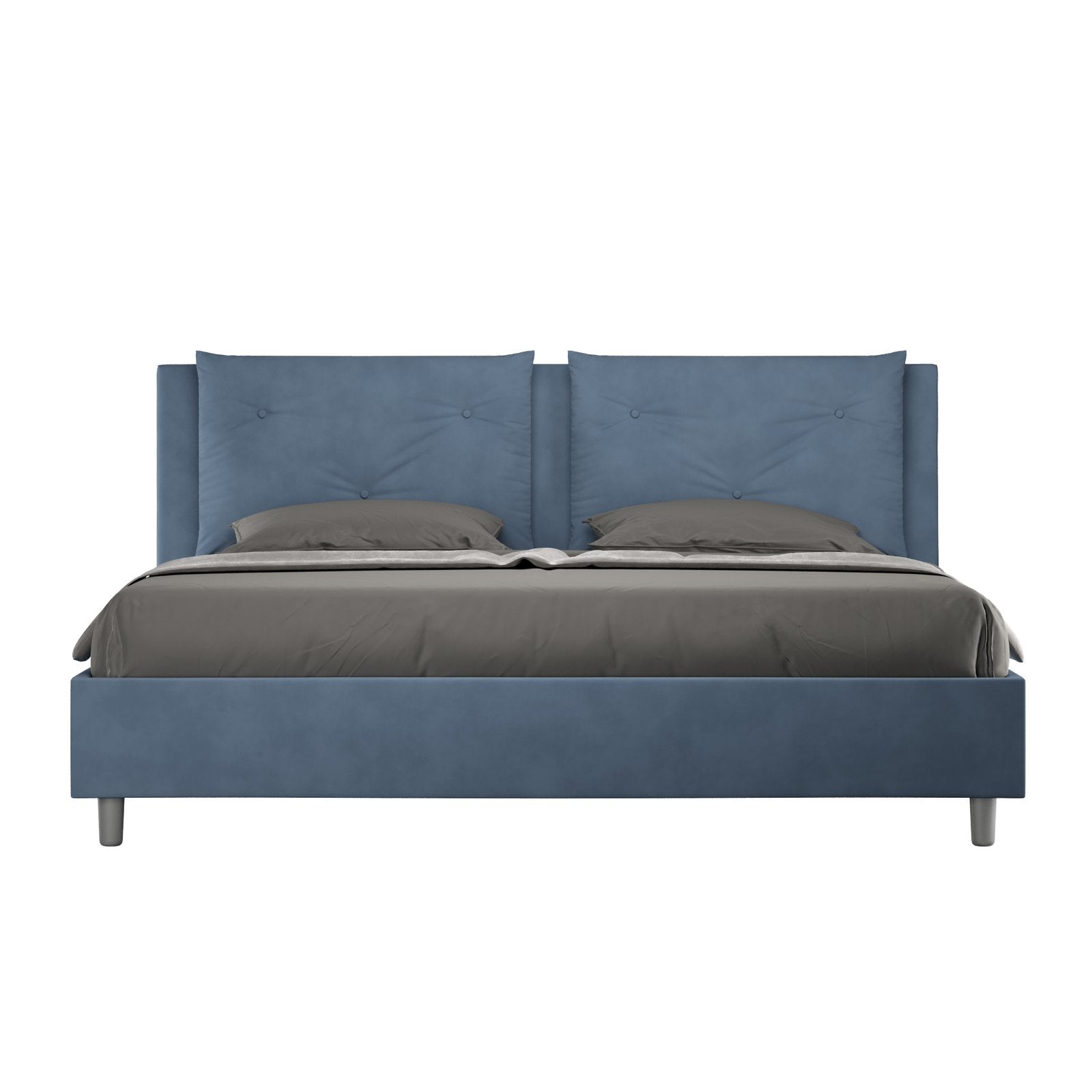 Letto Matrimoniale King size rivestito in Microfibra - APPIA Dimensione Rete: 190x210, Colore: Blu, Tipologia Letto: Con Rete e Contenitore