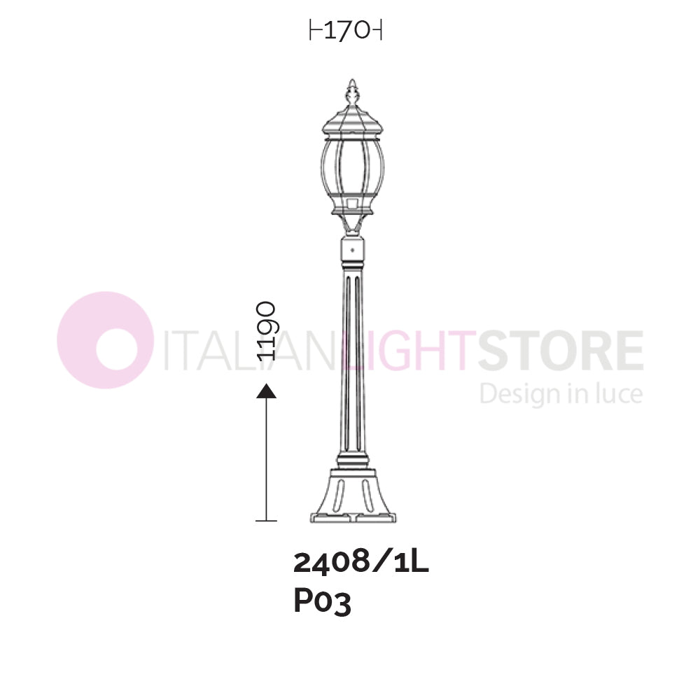 ENEA Lampione a 1 luce h.119 in Alluminio per Esterno Vialetto Giardino NERO-ORO