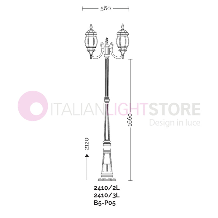 ENEA Lampione a 3 luci h.212 in Alluminio per Esterno Vialetto Giardino NERO-RAME