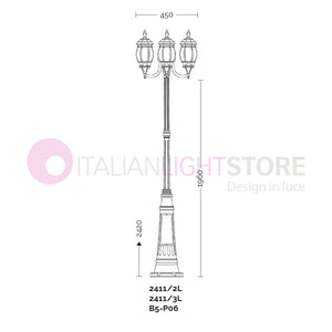 ENEA Lampione a 3 luci h.242 in Alluminio per Esterno Viale Giardino NERO-ORO