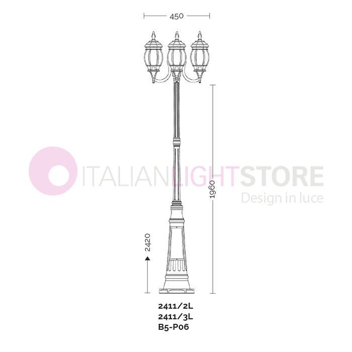 ENEA Lampione a 3 luci h.242 in Alluminio per Esterno Viale Giardino NERO-ORO