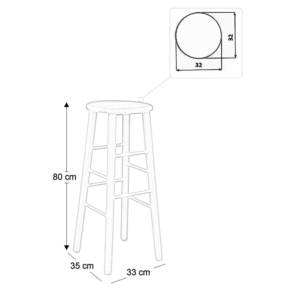 Sgabello legno con seduta rotonda h80cm grezzo da verniciare piedi dritti 