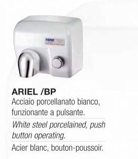 Asciugamani elettrico da parete Antivandalo - Ariel BP - Acciaio bianco con pulsante