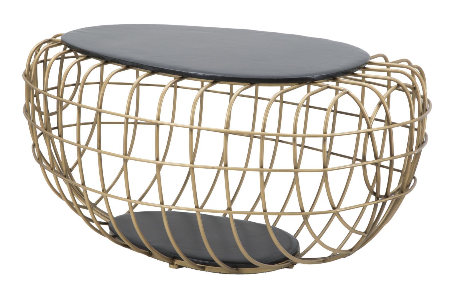 Tavolo da Caffé Oro Spider 119x75x55 cm in Ferro e MDF e PU Nero e Oro