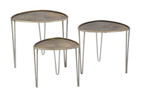 Tavolinetti Delhi Set 3 Pz Ø53,5x54x47-45,5x46x41-38x38x35 cm in Ferro Nero e Bronzo