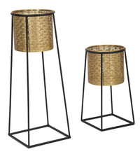 Porta Vasi Coppia Cup Ø26x70-23x45 cm in Ferro Nero e Oro