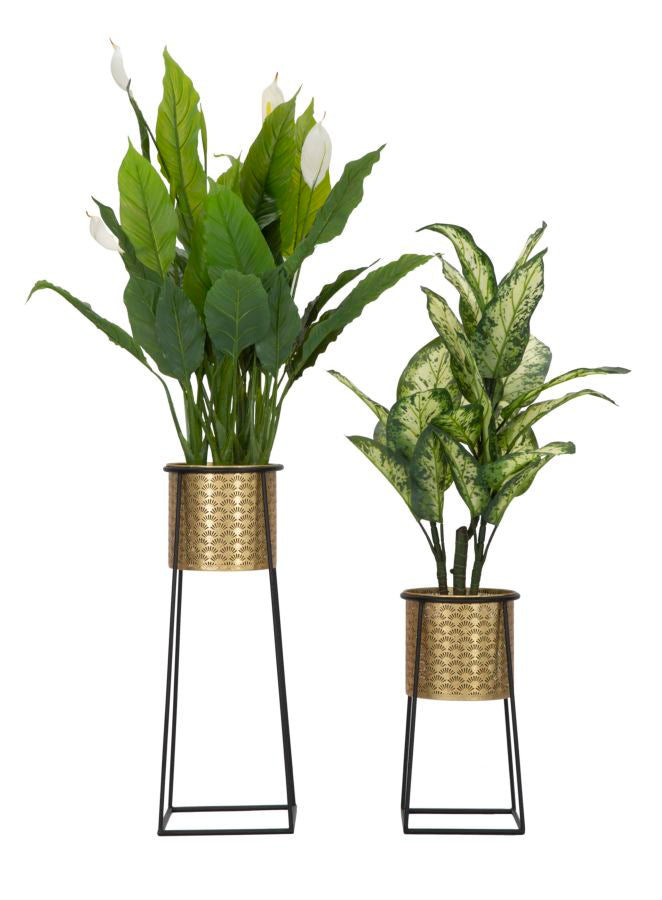 Porta Vasi Coppia Cup Ø26x70-23x45 cm in Ferro Nero e Oro