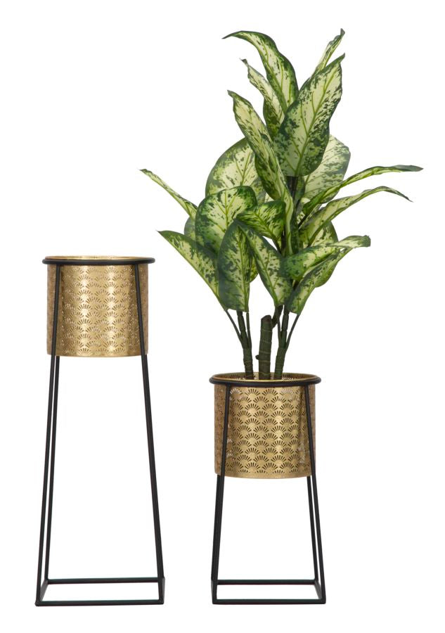 Porta Vasi Coppia Cup Ø26x70-23x45 cm in Ferro Nero e Oro