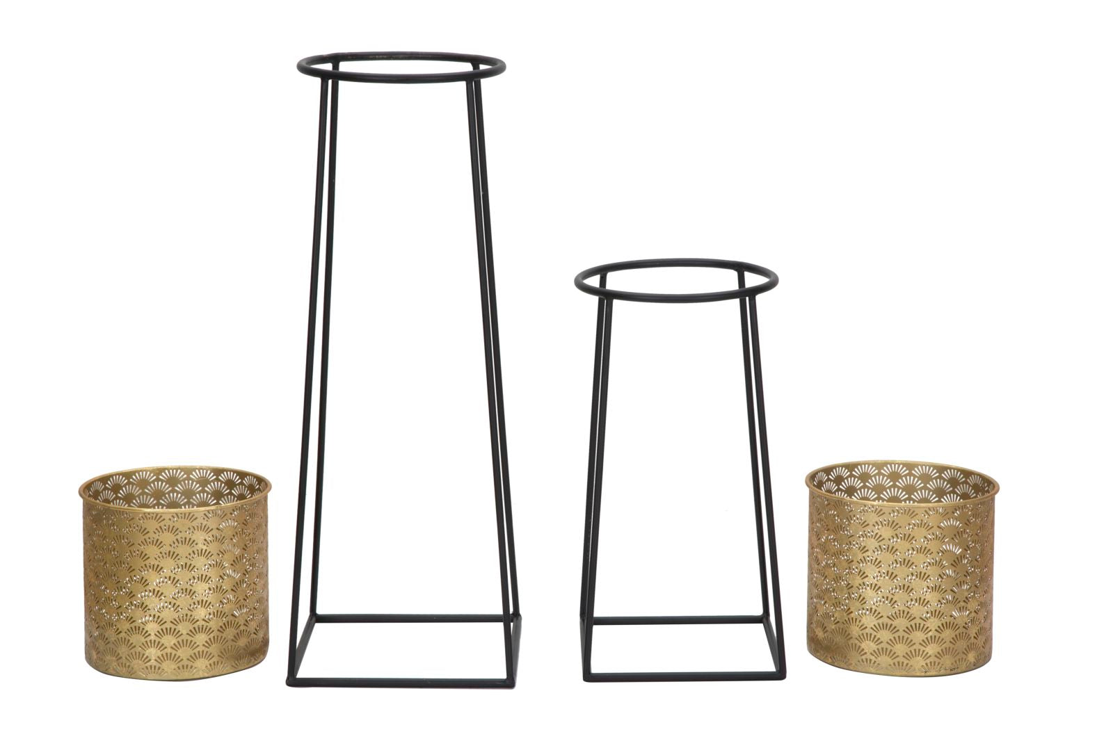 Porta Vasi Coppia Cup Ø26x70-23x45 cm in Ferro Nero e Oro