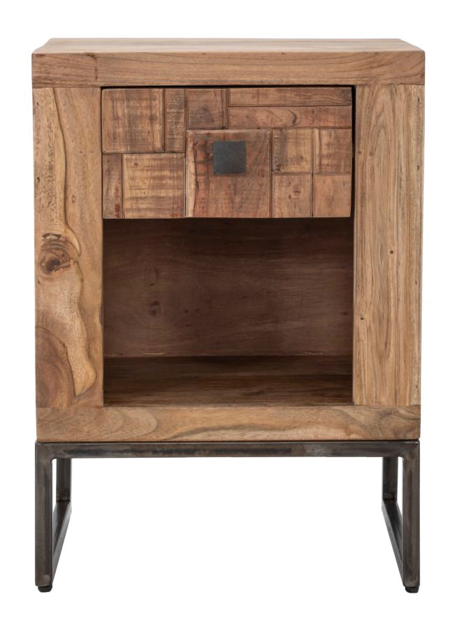 Comodino Mumbai 45x35x62 cm in Legno di Acacia e in Ferro Marrone e Nero