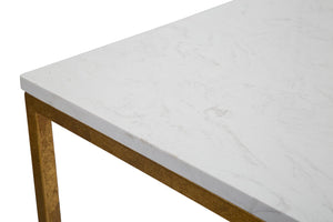 Tavolinetto Double Marble 47x47x60 cm in Ferro e Vetro e Marmo Oro e Bianco