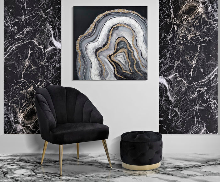 Poltrona Shell Nera 65x69x84 cm in Legno Spugna Poliestere e Acciaio Nero e Oro