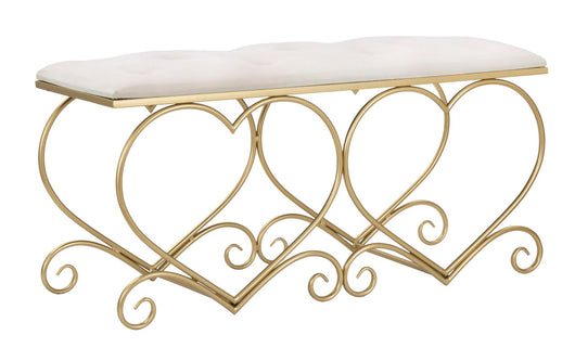 Panca Heart Crema 105x37,5x51,5 cm in Ferro e MDF e Spugna e Poliestere Oro e Rosa