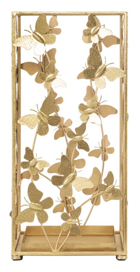 Porta Ombrelli Butterfly 22,5x22,5x48,5 cm in Ferro Oro