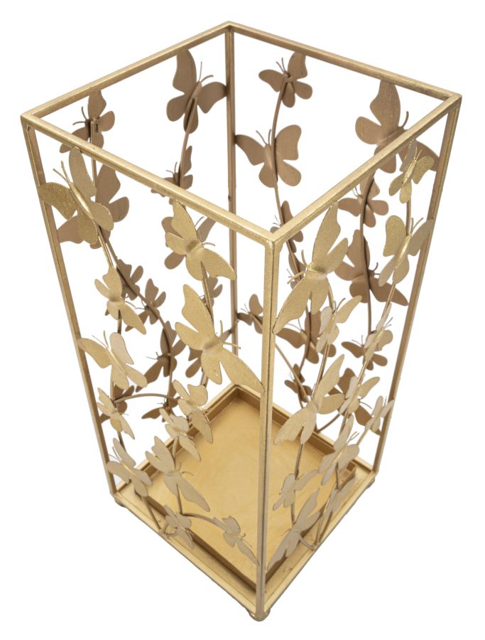 Porta Ombrelli Butterfly 22,5x22,5x48,5 cm in Ferro Oro