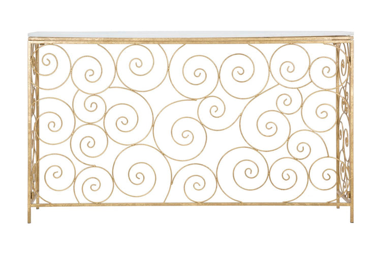 Consol Spiral 140x36x82 cm in Ferro e Marmo Oro e Bianco