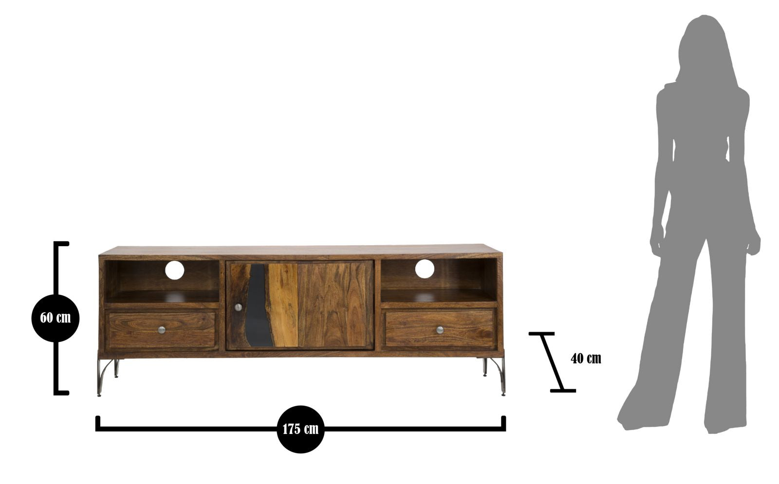 Porta Tv Mustang 175x40x60 cm in Legno di Acacia e in Ferro Marrone e Grigio